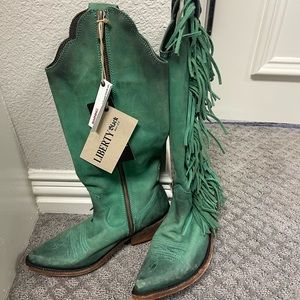 Liberty Black Western Boots Turquoise Fringe